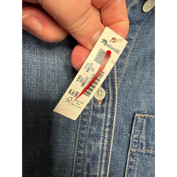 Madewell XS Tuckable Denim Shirt in Greendale Wash Cotton Button Up Blue NWT - Picture 9 of 14